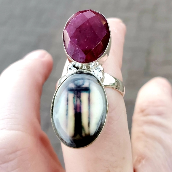 New Unique Fancy Glass Protection Faceted Cherry Ruby 925 Silver Magic Ring. - Picture 12 of 16